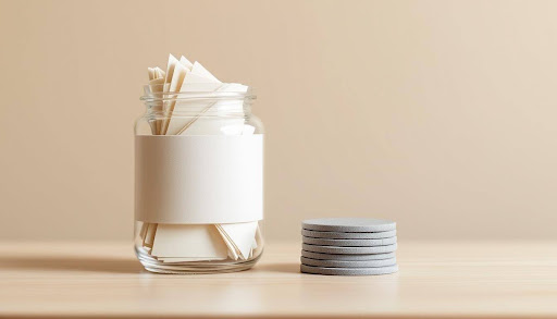 slips-of-paper-in-jar-with-flat-grey-stones-next-to-it